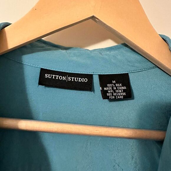 Vintage Teal Blue Sutton Studios 100% Silk Button Up Blouse - Picture 5 of 8